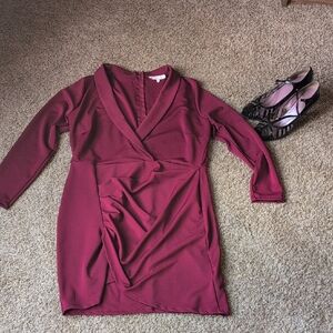 Chic Long Sleeve Burgundy Dress